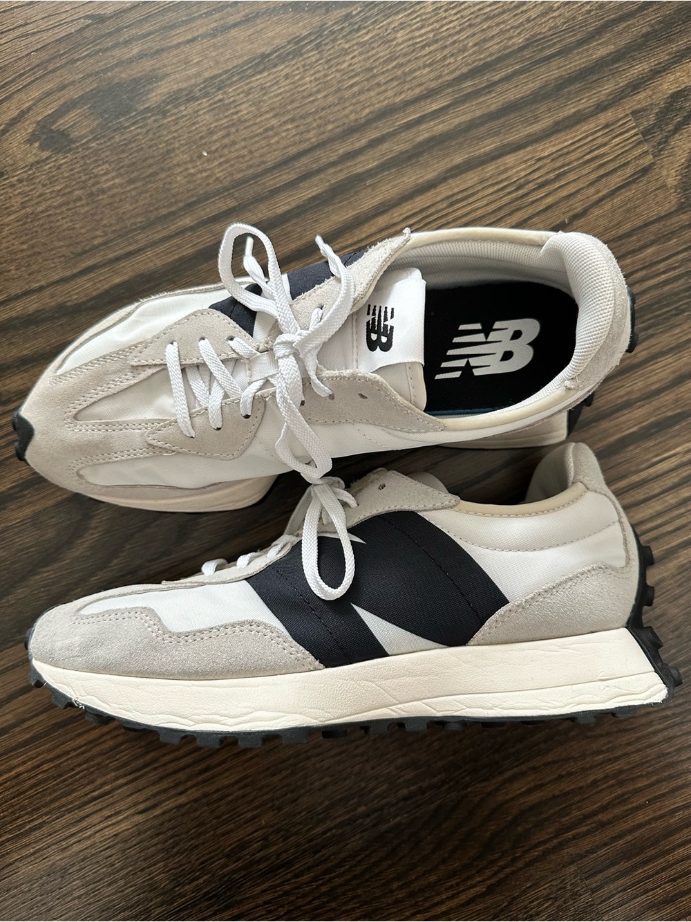 New Balance 327 Sea Salt White and Black Retro-Style Sneakers